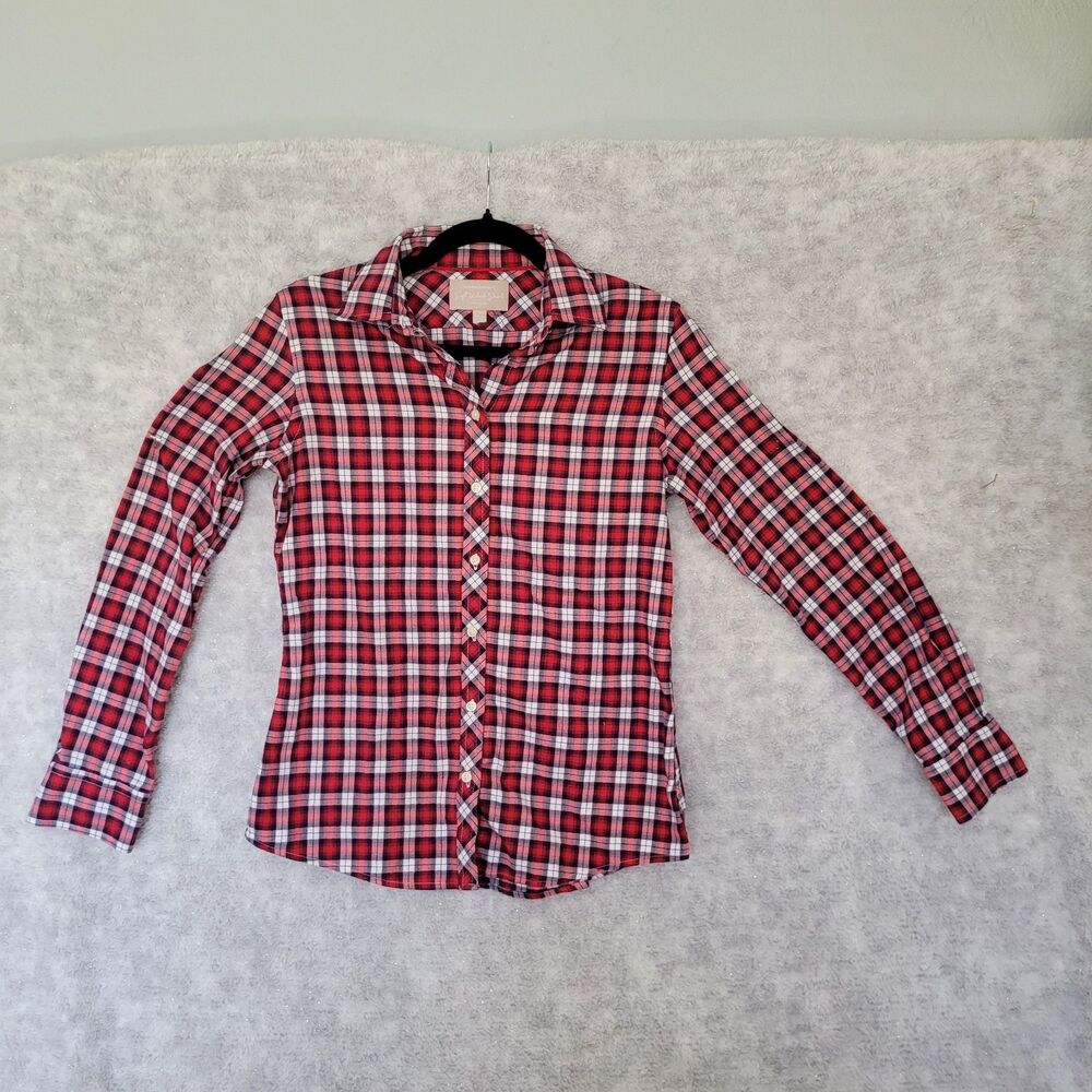 Banana Republic Women Shirt Small Red Plaid Flannel Soft Washed Academia Preppy